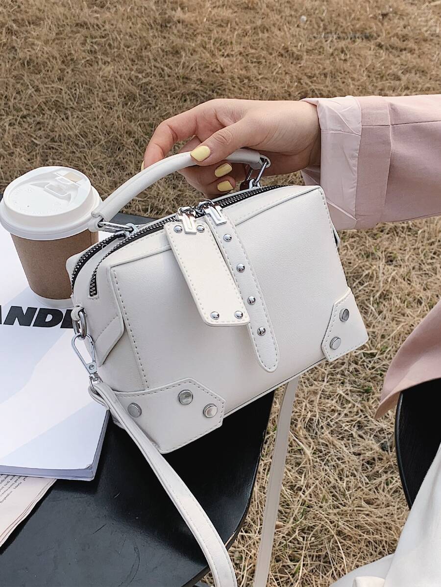 Mini Studded Decor Square Bag - White - View 1