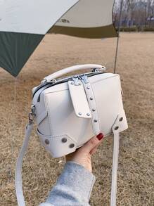 Mini Studded Decor Square Bag - White - View 2