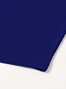 Franclia Solid Rib-Knit One Shoulder Crop  Top - Navy Blue - View 3