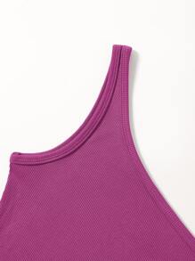 Franclia Solid Rib-Knit One Shoulder Crop Top - Hot Pink - View 5