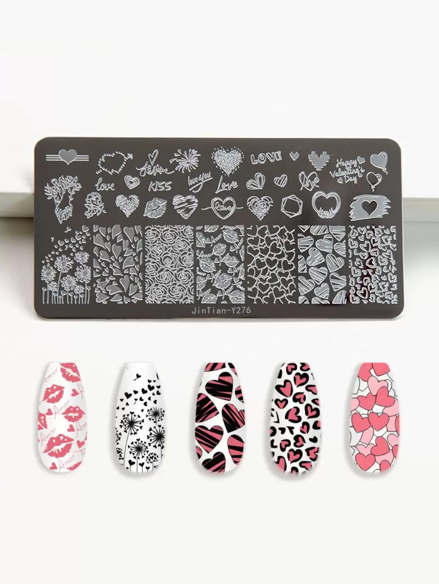 1pc Heart Pattern Nail Art Template Plate,Nail Supplies,Nail Tools,Nail Art Tools,Back To School,Nails,Nail Tools For Press On Nails - Silver - View 1