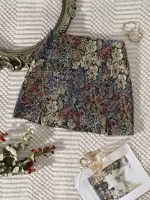 Breezaya Split Hem Floral Jacquard Skirt
