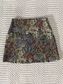 Breezaya Split Hem Floral Jacquard Skirt