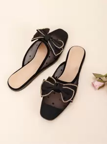 Mocasines casuales de mujer con puntera cuadrada y hebilla de metal para otoño/invierno, zapatos planos elegantes tipo mule para uso al aire libre en San Valentín - Negro - Ver 3