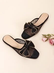 Mocasines casuales de mujer con puntera cuadrada y hebilla de metal para otoño/invierno, zapatos planos elegantes tipo mule para uso al aire libre en San Valentín - Negro - Ver 4