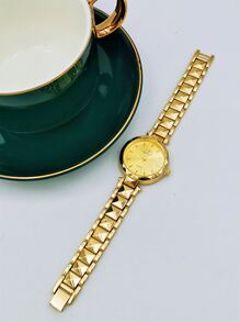 Reloj cuarzo con diseño de pulsera con tira - Dorado - Ver 2