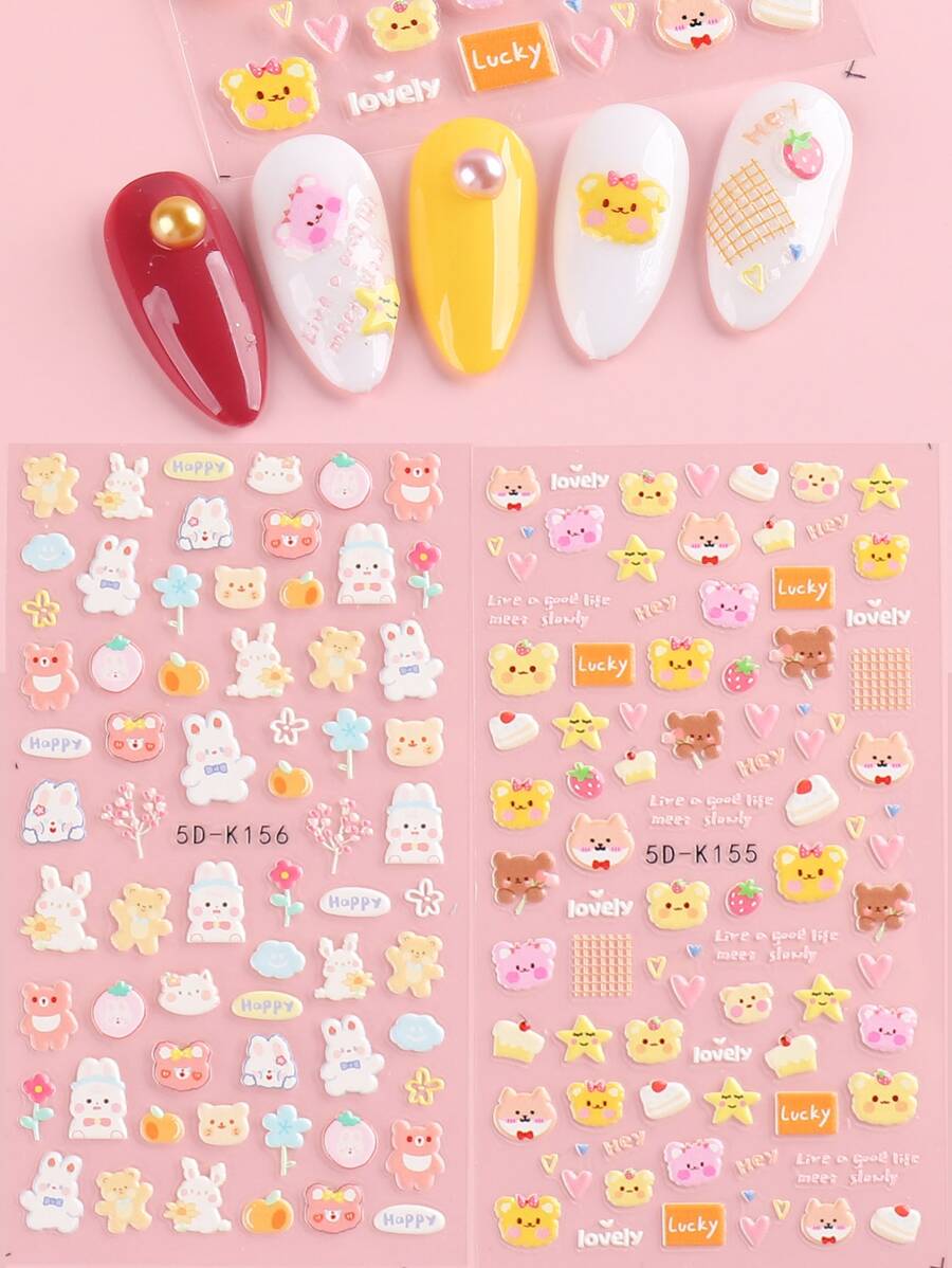 2sheets Kids 5D Cartoon Graphic Nail Art Sticker - Multicolor - View 1