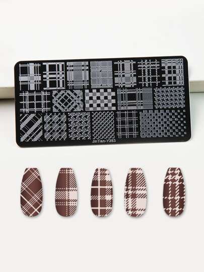 1pc Plaid Pattern Nail Art Template Plate,Nail Supplies,Nail Tools,Nail Art Tools,Back To School,Nails,Nail Tools For Press On Nails