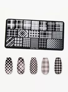1pc Plaid Pattern Nail Art Template Plate,Nail Supplies,Nail Tools,Nail Art Tools,Back To School,Nails,Nail Tools For Press On Nails