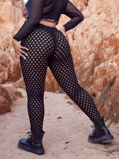 SHEIN ICON Plus Western Fishnet Sheer Leggings For Summer