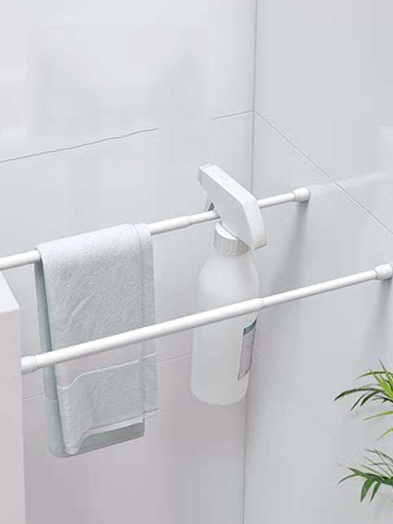 1pc Retractable Plastic Towel Bar,Simple White Wall-Mounted Bath Towel Rack For Bathroom - White - View 1