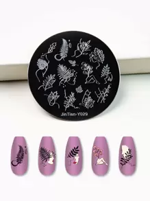 1pc Leaf Pattern Nail Art Template Plate - Silver - View 1