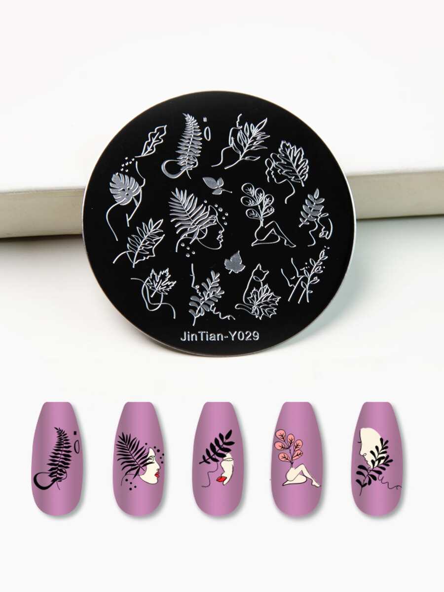 1pc Leaf Pattern Nail Art Template Plate - Silver - View 1