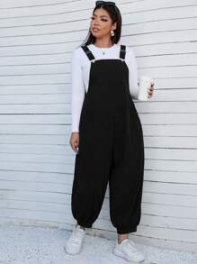 SHEIN EZwear Plus Slant Pocket Overalls Without Tee - Black - View 3