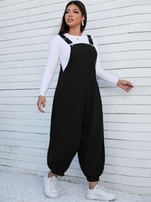 SHEIN EZwear Plus Slant Pocket Overalls Without Tee - Black - View 4