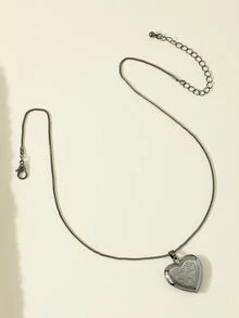 Collar con colgante con diseño de corazón relicario - Negro de pistola - Ver 3