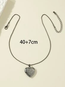 Collar con colgante con diseño de corazón relicario - Negro de pistola - Ver 4