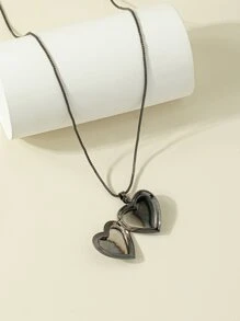 Collar con colgante con diseño de corazón relicario - Negro de pistola - Ver 5