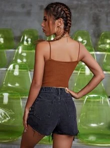 INAWLY 針織吊帶短上衣 - 鏽棕色 - 查看 2