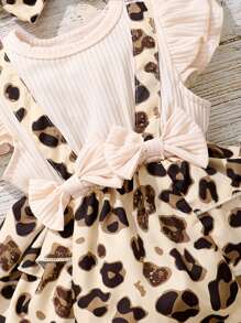 SHEIN Baby 2 In 1 Leopard Bow Front Bodysuit With Headband
