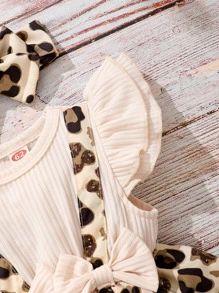 SHEIN Baby 2 In 1 Leopard Bow Front Bodysuit With Headband