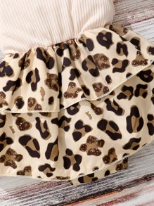 SHEIN Baby 2 In 1 Leopard Bow Front Bodysuit With Headband