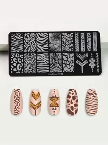 1pc Leopard Print Nail Art Template Plate,Nail Supplies,Nail Tools,Nail Art Tools,Back To School,Nails,Nail Tools For Press On Nails - Silver - View 1