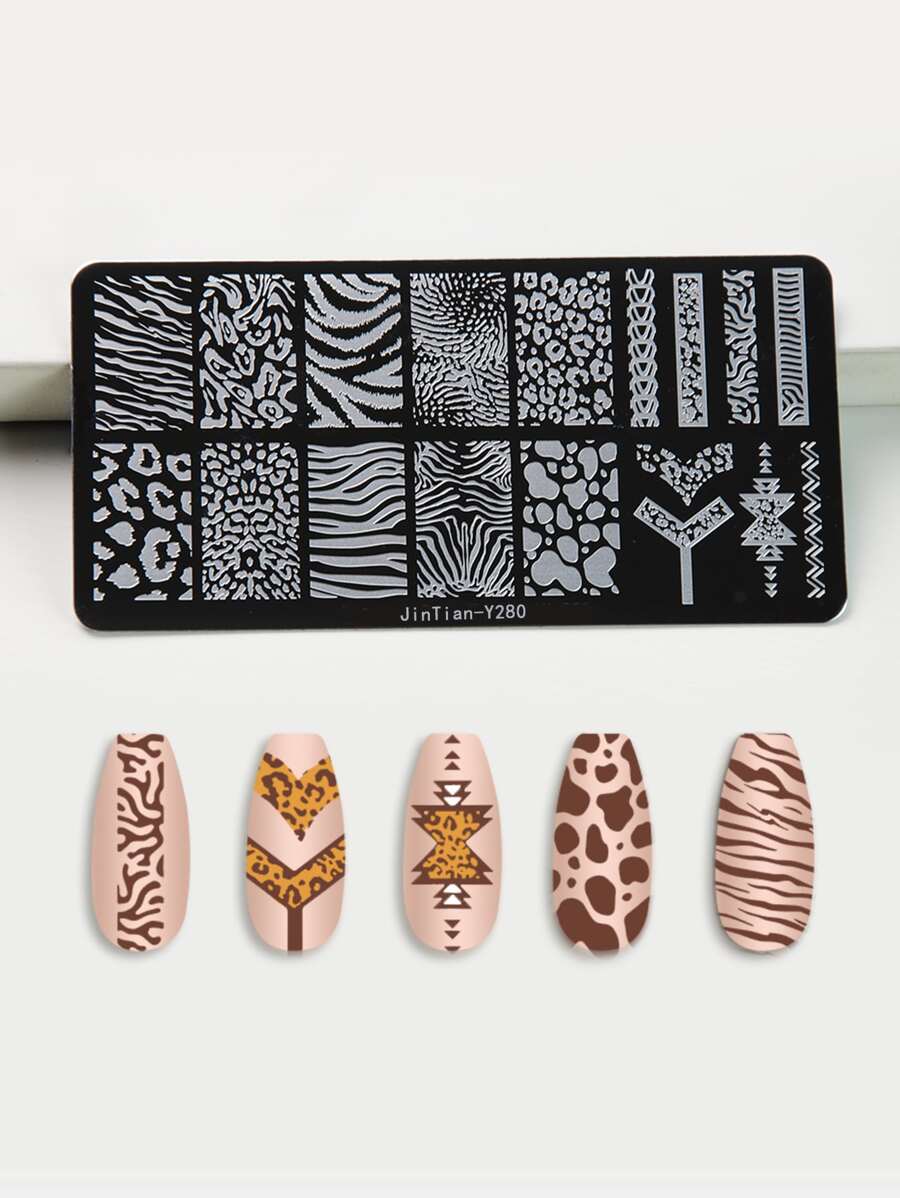 1pc Leopard Print Nail Art Template Plate,Nail Supplies,Nail Tools,Nail Art Tools,Back To School,Nails,Nail Tools For Press On Nails - Silver - View 1