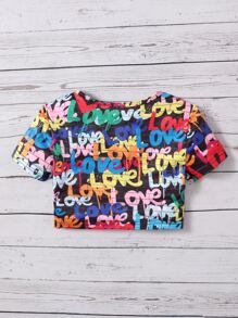 SHEIN Cô gái Tween Đồ họa Chữ cái Áo thun - Nhiều màu - Xem 2