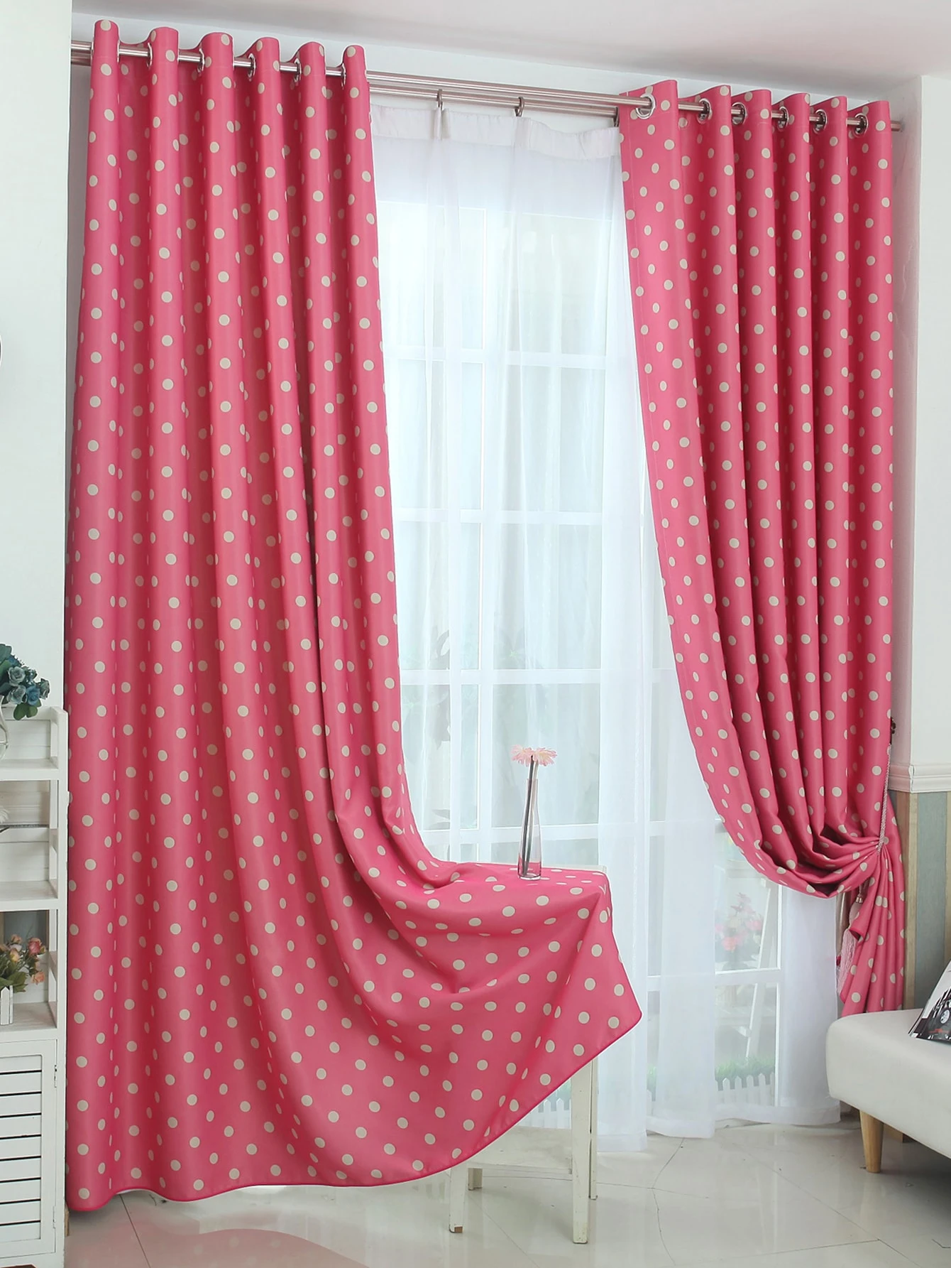 水玉模様プリント シングルパネル 遮光カーテン