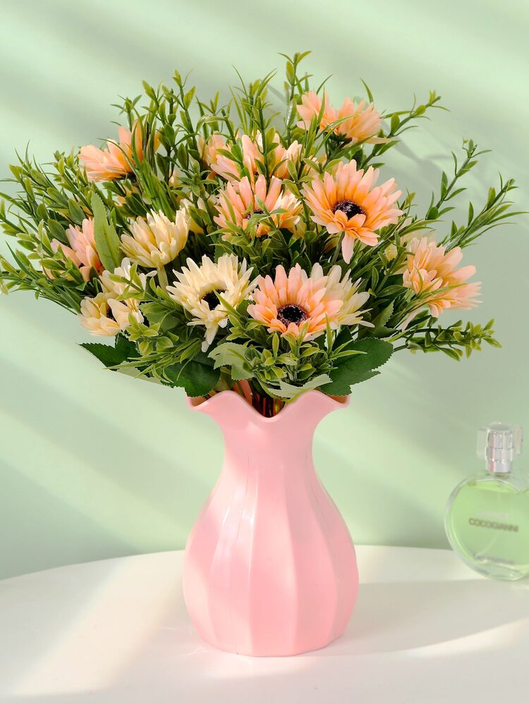 1/2 Pcs White Solid Color Vase, 6.3inch Composite Plastic Flower Vase, Ceramic Look Decorative White Unbreakable Plastic Vases For Flower Centerpieces For Living Room Table Home Decor, White Unbreakable Vase For Wedding Dinner Table Party Living Room Office Bedroom Decor - Pink - View 5