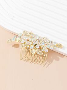 水鑽和珠子裝飾婚禮髮夾 - 金色 - 查看 1