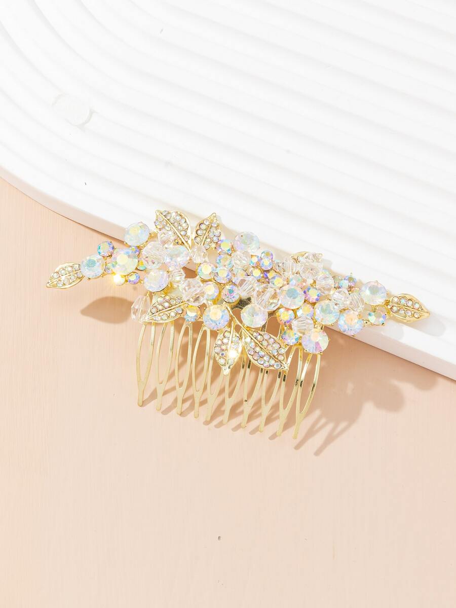 水鑽和珠子裝飾婚禮髮夾 - 金色 - 查看 1