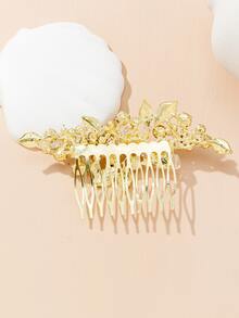 水鑽和珠子裝飾婚禮髮夾 - 金色 - 查看 3