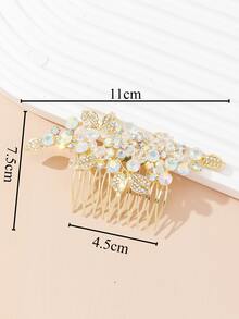 水鑽和珠子裝飾婚禮髮夾 - 金色 - 查看 4