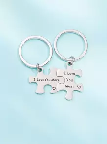 2 cái Slogan Cặp Đôi Móc Khóa Hình Học Quyến Rũ - Bạc - Xem 1