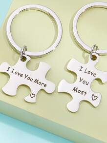 2 cái Slogan Cặp Đôi Móc Khóa Hình Học Quyến Rũ - Bạc - Xem 3