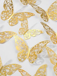 12pcs 3D Creative Design Paper Butterfly Sticker, Geometric Patterned Hollow Out Butterfly Wall Sticker For Holiday, Party, Cake Decoration, Romantic Special Design Home Decor, Bedroom Decor, Bathroom Decor, Room Decoration Stuff For Holiday, Festival, Beautify Enhance Happiness Wall Art Sticker For Wedding And Party, Office Decor, School Decor, Gift Decoration For Anniversary, Valentine, Cake Decoration, Various Colors And Patterns Are Available, Be Used In Various Scenarios