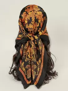 1 pieza Pañuelo elegante con estampado de flores del palacio, ideal para realzar tu look - Multicolor - Ver 1