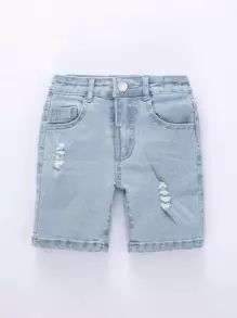 Toddler Boy Quần Shorts Denim Túi Bị tách màu trơn - Rửa nhẹ - Xem 1