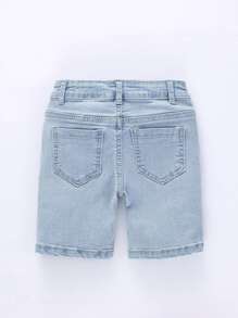 Toddler Boy Quần Shorts Denim Túi Bị tách màu trơn - Rửa nhẹ - Xem 2