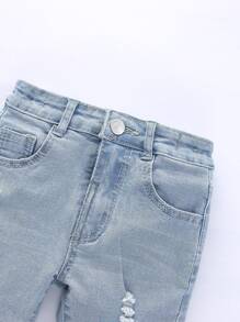 Toddler Boy Quần Shorts Denim Túi Bị tách màu trơn - Rửa nhẹ - Xem 3