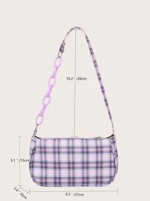 格紋圖案法棍包 - 紫色 - 查看 7