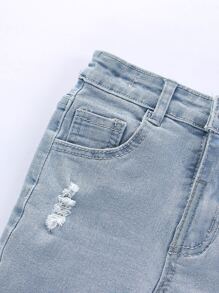 Toddler Boy Quần Shorts Denim Túi Bị tách màu trơn - Rửa nhẹ - Xem 4