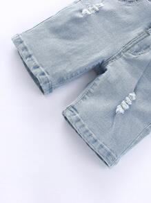 Toddler Boy Quần Shorts Denim Túi Bị tách màu trơn - Rửa nhẹ - Xem 6