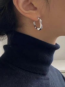 極簡風格開口耳環 - 銀色 - 查看 6