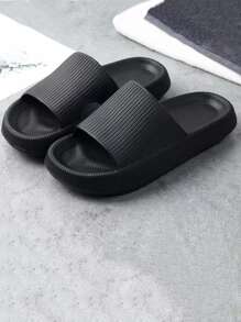 Hombres Chanclas banda única minimalista - Negro - Ver 2