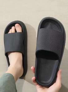 Hombres Chanclas banda única minimalista - Negro - Ver 3