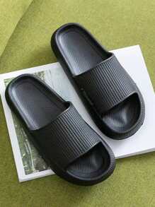 Hombres Chanclas banda única minimalista - Negro - Ver 4