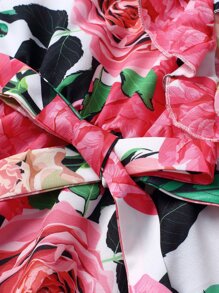 SHEIN Girls Floral Print Ruffle Trim Belted Dress - Multicolor - View 4